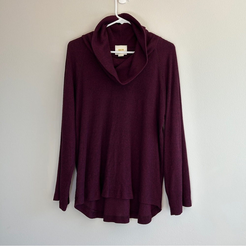 Anthropologie Maeve Women's Burgundy Cowl Neck Ribbed Sweater Size Large